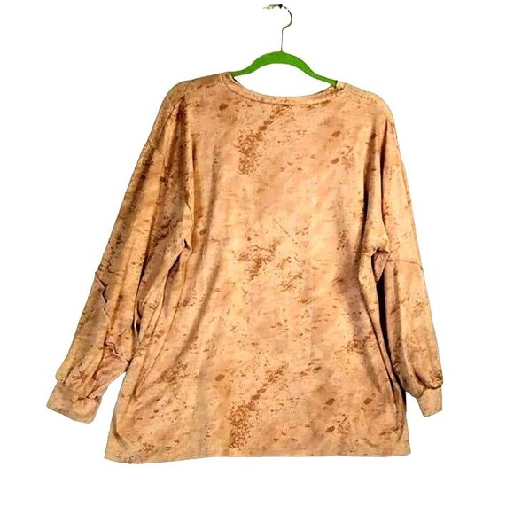 Top Women's 1X Stone Wash Pink Tan Gathered Long Sleeve Sweatshirt Lightweight - Picture 1 of 8